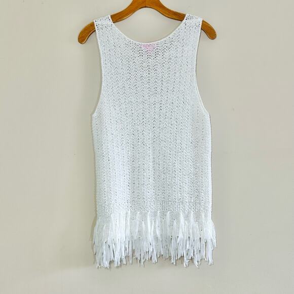 Lilly Pulitzer Lua Fringe Tank Top White Boho Beach Vacation Resortwear | Large - Picture 7 of 12